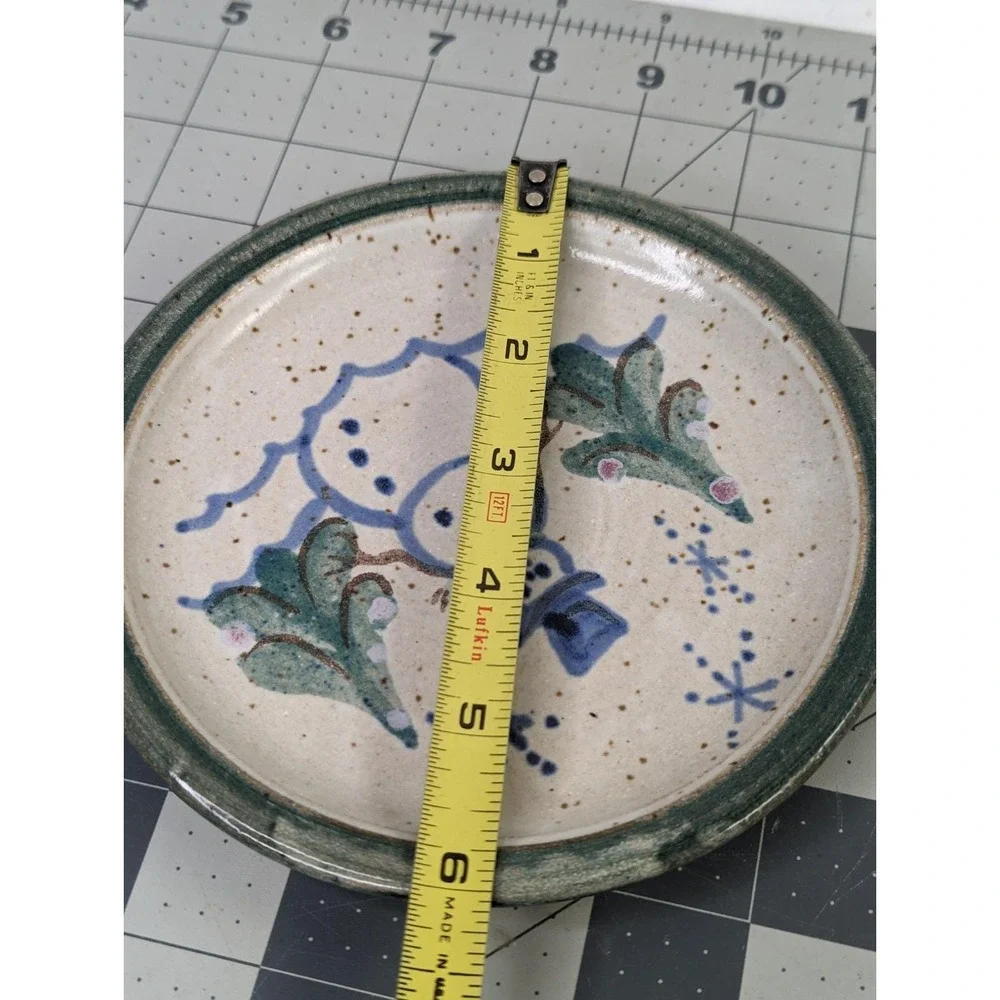 Nancy Gertig Signed‎ Pottery Plate Snowmen Trees 6 Inch